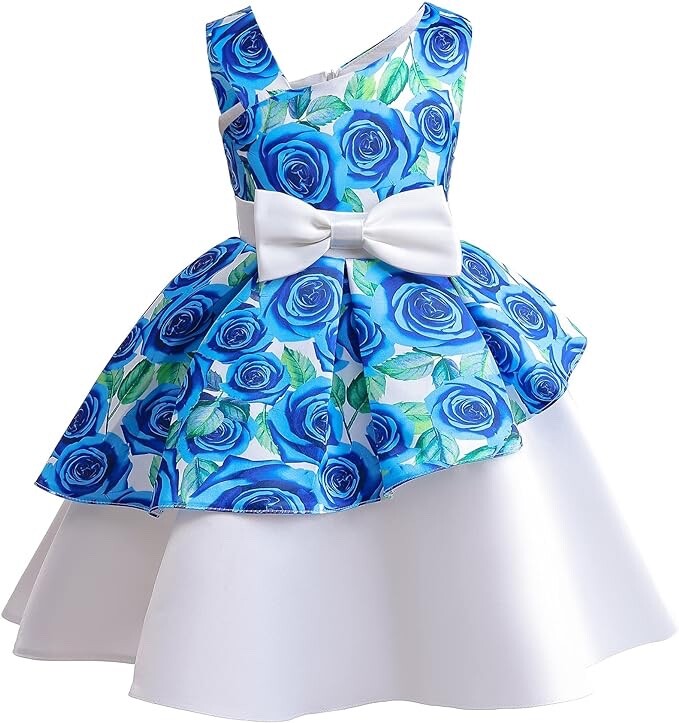 Girls Pageant Party Floral Dress w/ Bust Bowknot, Knee Length Size 3-4Y Blue | eBay Girls Pageant Party Floral Dress w/ Bust Bowknot, Knee Length Size 3-4Y Blue | eBay
