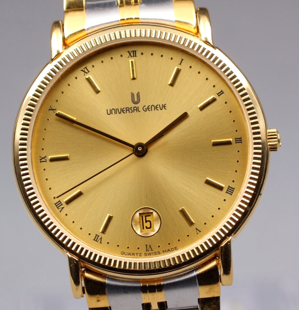 UNIVERSAL GENEVE 555.200 QUARTZ 18K金メッキ NEAR MINT] Vintage UNIVERSAL GENEVE 555.200 18K Gold Plated