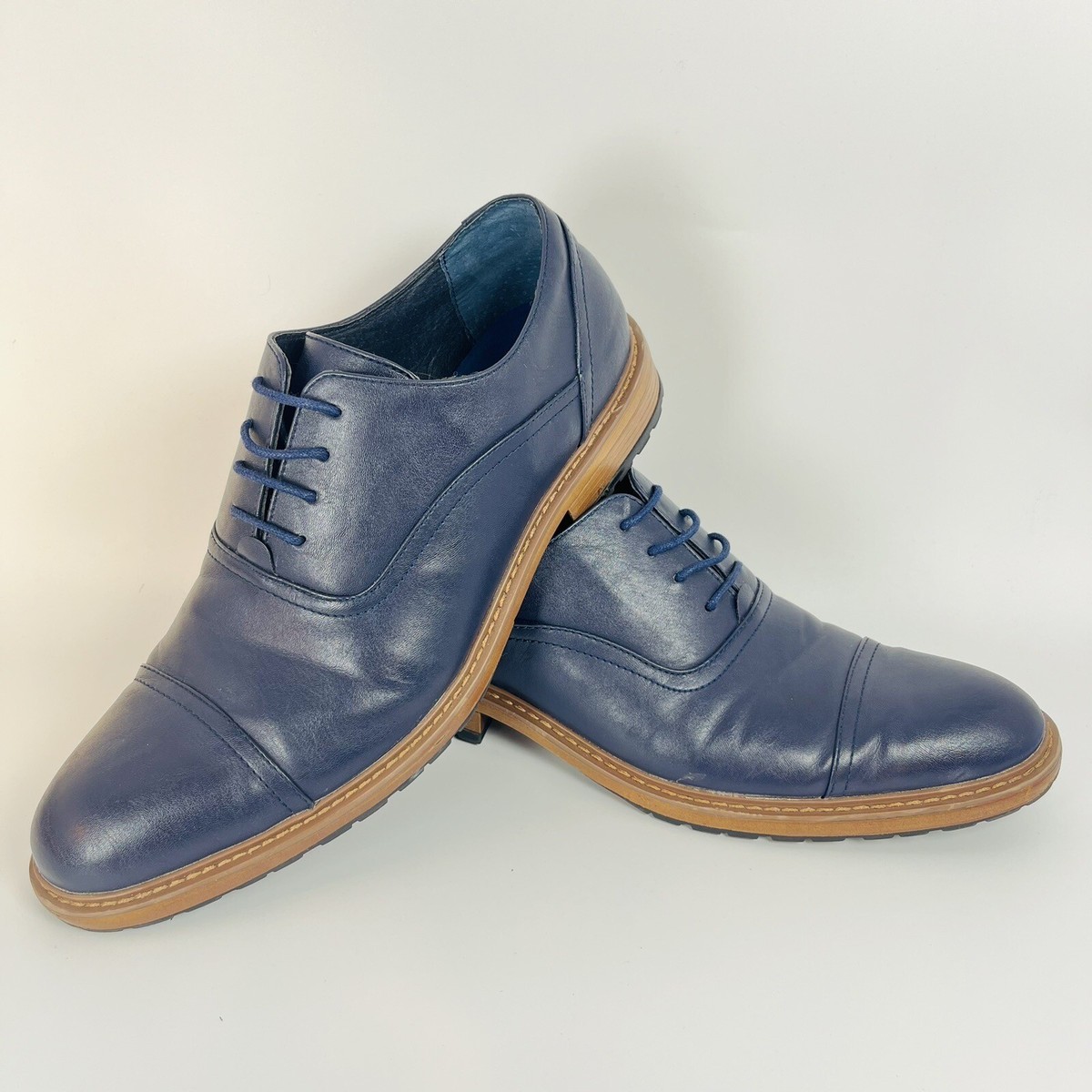 Perry Ellis Portfolio Men's Blue Cap Toe Dress Shoes Size 11 Navy