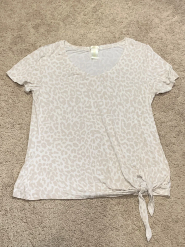 Camisa Matty M Mujer Talla Pequeña Blanca Beige Estampado Animal Ligera Corbata Frontal Foto 2 de 4