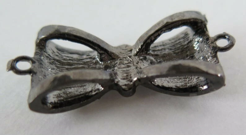 1PC Bow Connector, Black Enamel on Gunmetal with Rhinestones Bow, 35x15mm Diy - Image 3 of 4