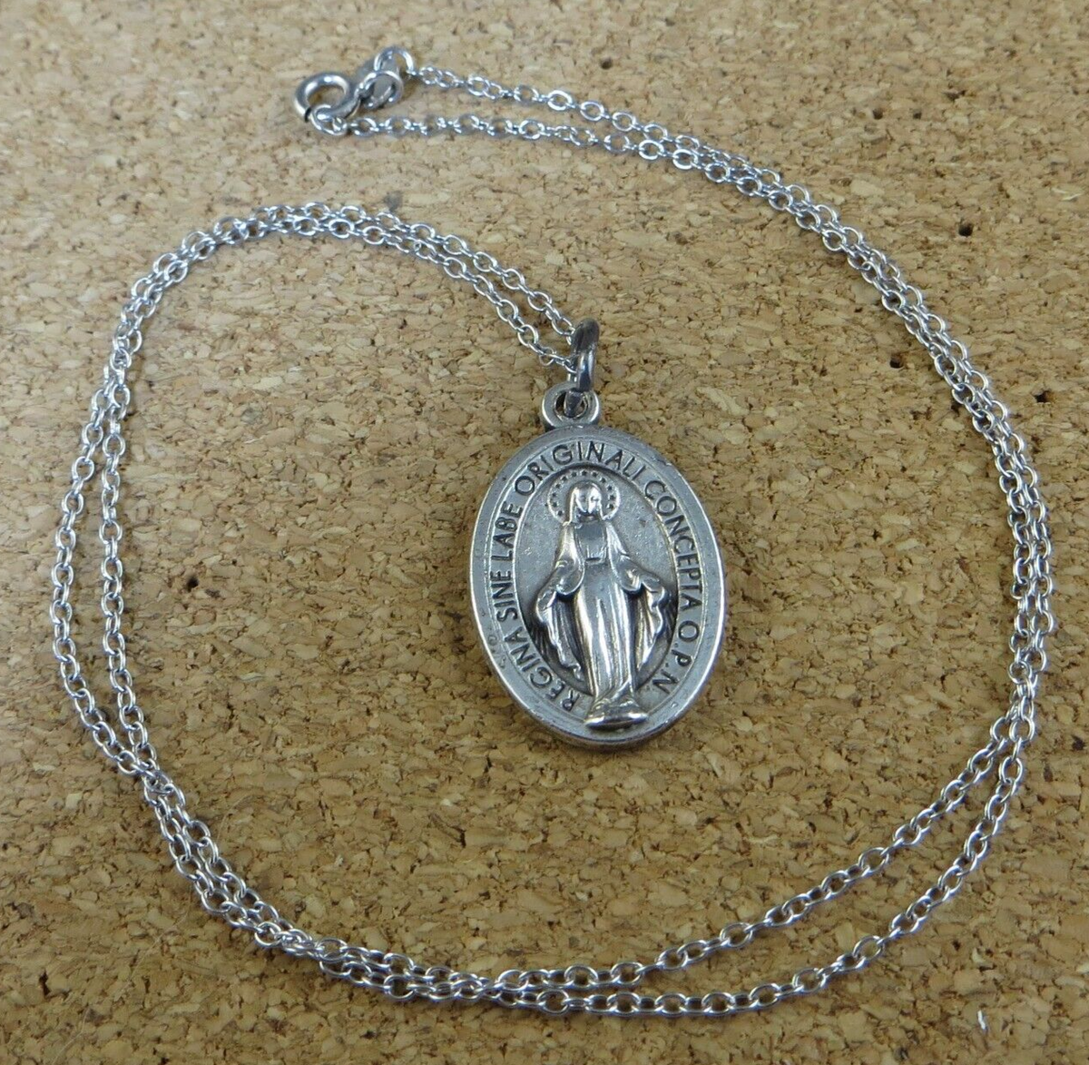 Vtg Sterling Silver Regina Sine Lobe Religious Medal Pendant