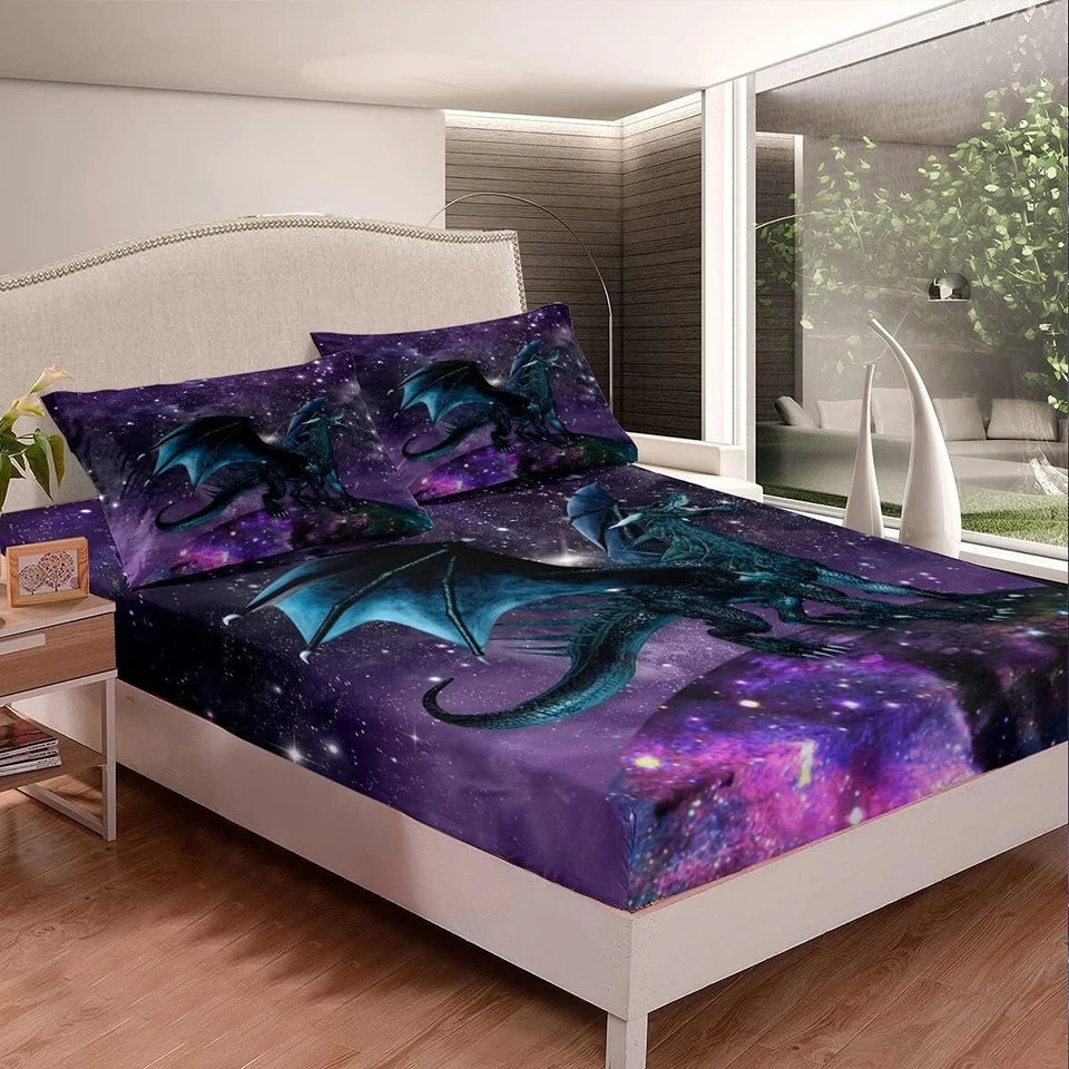 Breathable Kids' Bedding Set: Twin Size Fitted Sheet & Pillowcase - Dragon Theme - Image 3 of 4