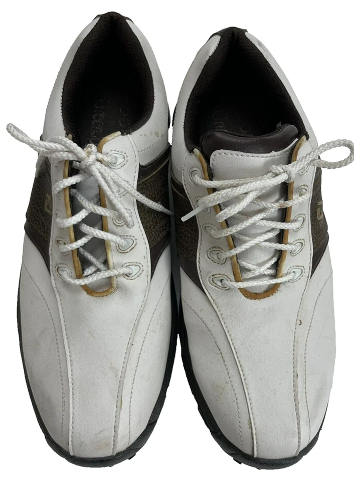 Zapatos de golf FootJoy contorno de cuero marrón blanco para hombre talla 8 Foto 2 de 4