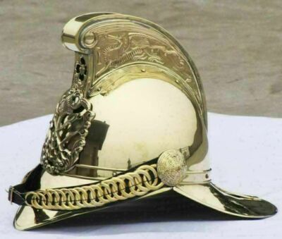 British Brass Finished Fireman Helmet Antique Edwardian  