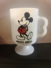 Vintage Walt Disney Mickey Mouse Milk Glass Pedestal Coffee Mug Cup