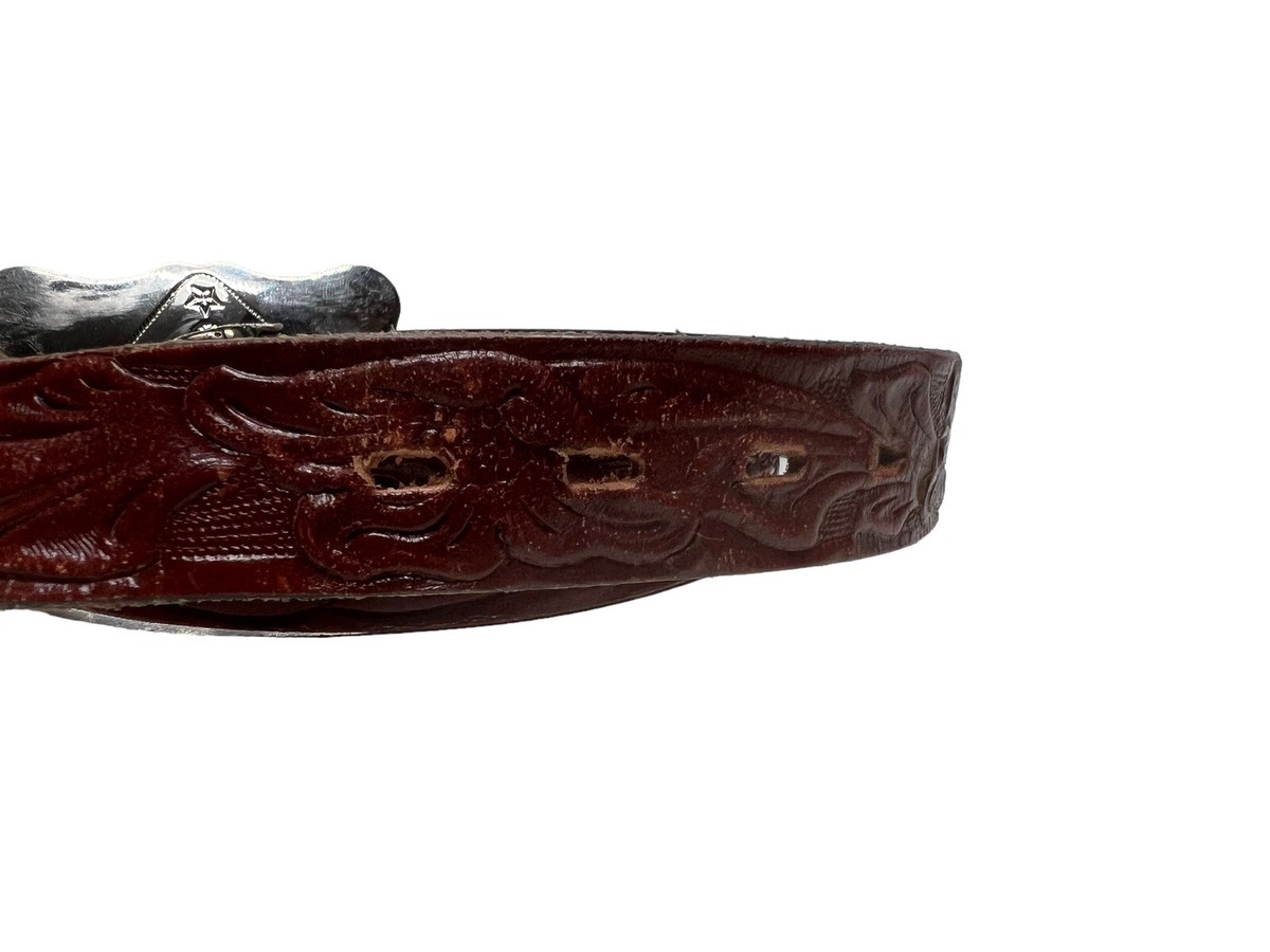 Vtg Chambers Hand Finished Tooled Distressed Leather Western 