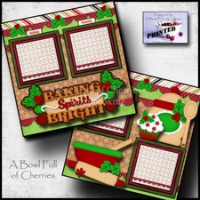 CHRISTMAS BAKING cookies cooking 2 premade scrapbook pages printed CHERRY 0291