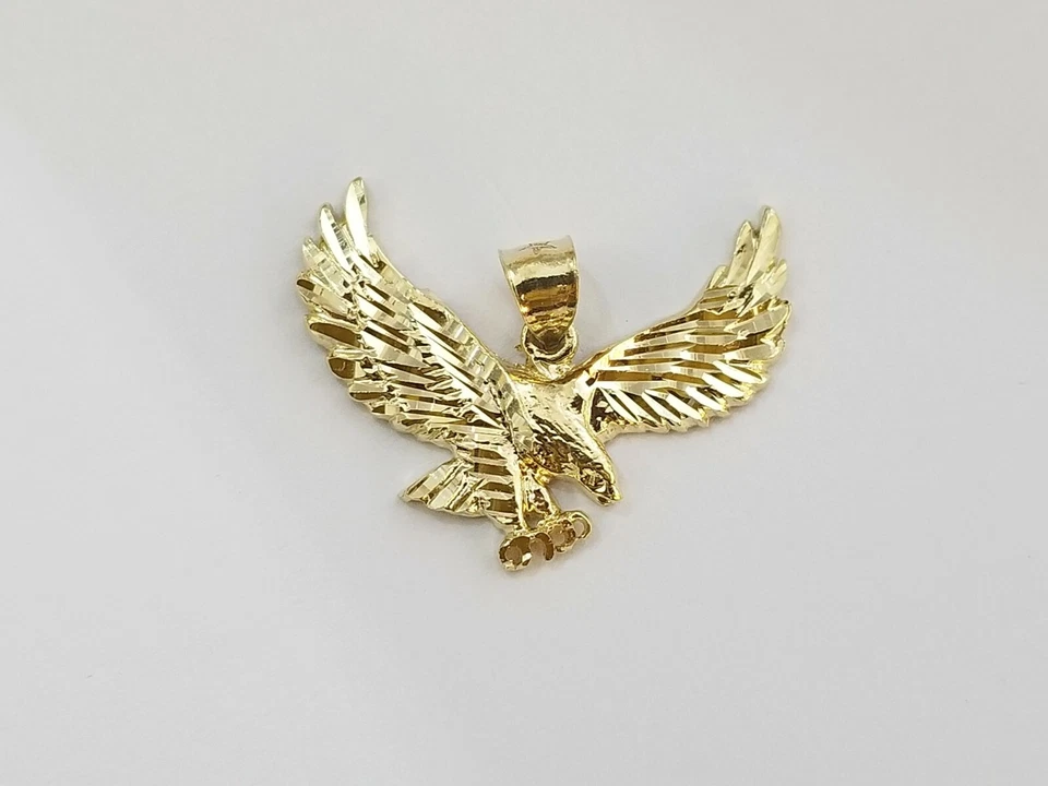 Colgante de oro amarillo de 10k águila voladora corte diamante hombres mujeres real Foto 3 de 4