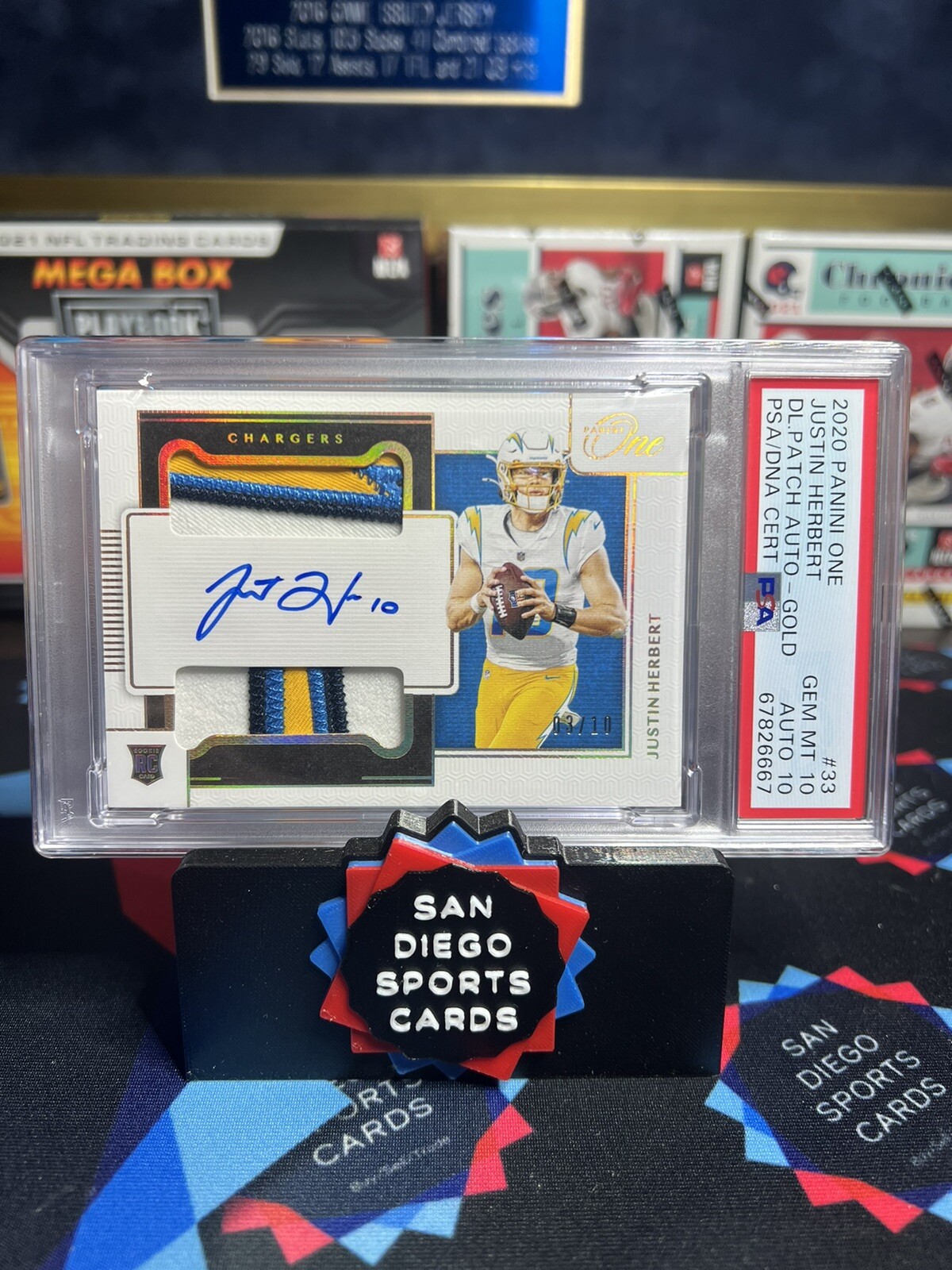 Justin Herbert Panini One #33 Dual Patch Autograph-Gold