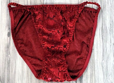 Vintage NOS Fredericks of Hollywood Burnout Red Velvet Floral Bikini Panties L