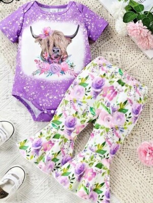 Highland Cow Outfit Baby Girl Flare Leg Pants Set 12-18 Months Baby Gift  NEW