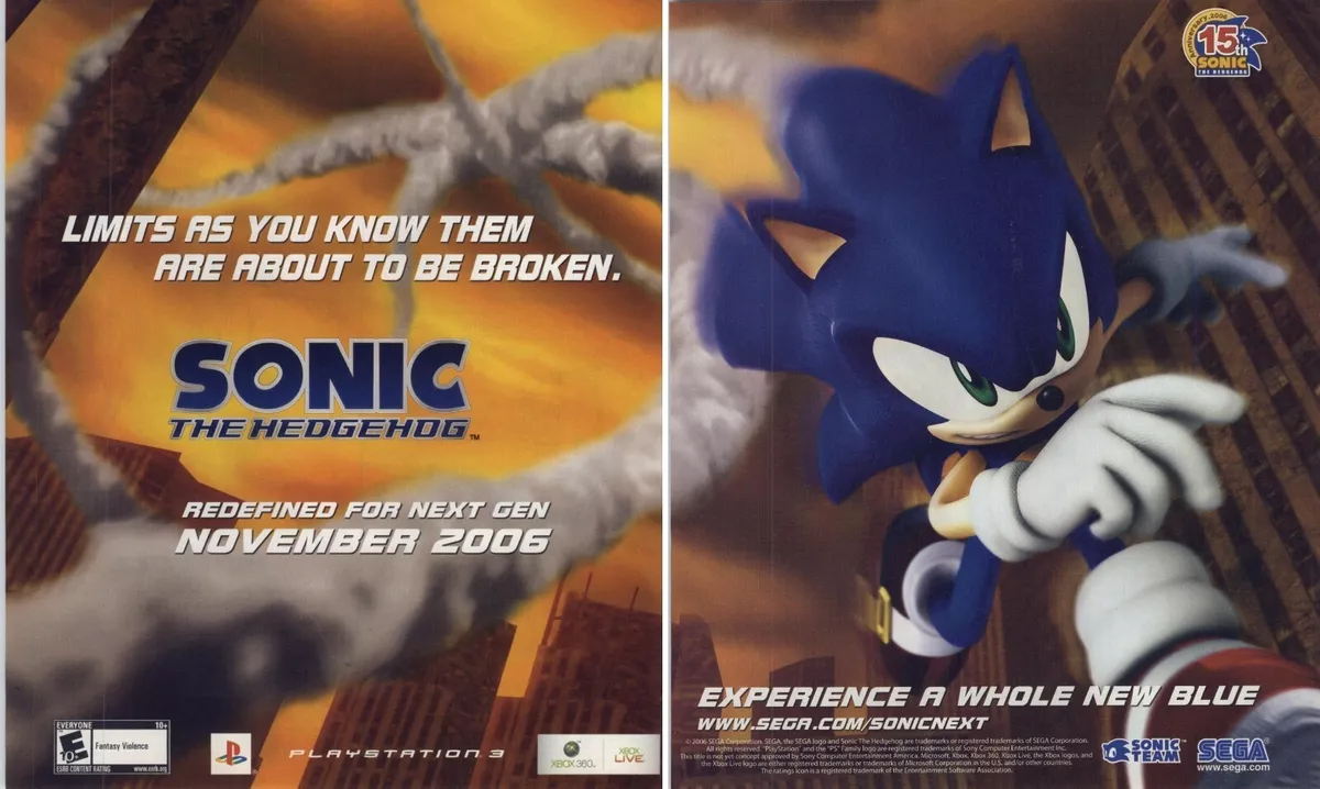 2006 Sonic the Hedgehog PS3 Xbox 360 Print Ad/Poster Authentic Official  Game Art