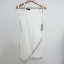 BCX DRESS Womens White Asymmetrical-hem Sleeveless Short Party Body Con Dress  S