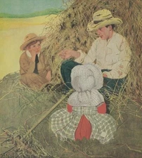 Vtg Litho IN THE HAY from The Raggedy Man by Ethel Franklin Betts Matted 