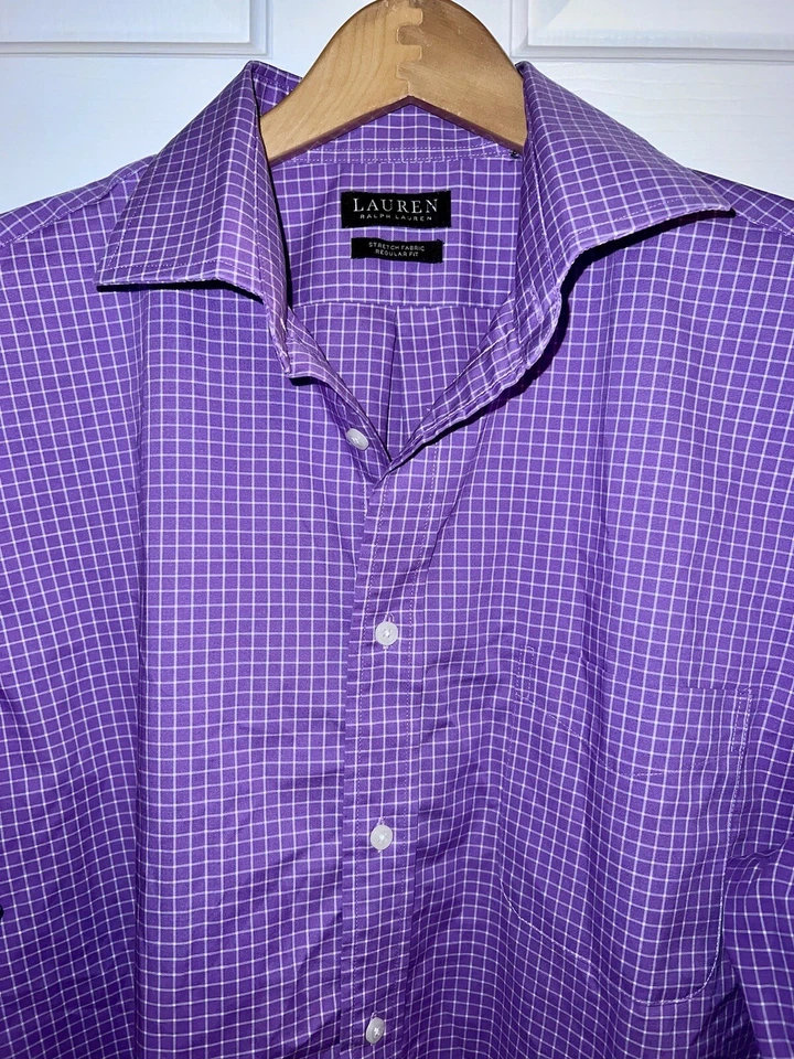 Camisa de vestir para hombre Lauren Ralph Lauren púrpura y blanca talla grande Foto 2 de 2