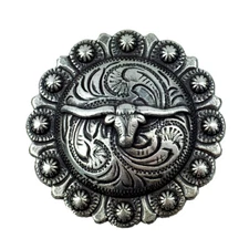 WESTERN HORSE SADDLE TACK ANTIQUE LONGHORN BERRY CONCHO 1-1/4" SCREW BACK