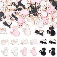 60x Light Gold Alloy Enamel Pendants Cat Charms Jewelry Making 13 22.5x17 20.5mm