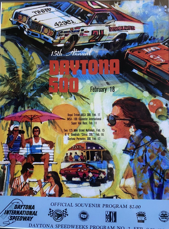 Arte de capa de programa vintage fevereiro 1973 Daytona 500 NASCAR Racing fosca 10,5x14 #15 - Imagem 2 de 4