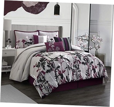 Elegant7 Piece Comforter Bedding Set, Decorative, Purple Size Queen Purple-1