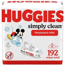 Huggies Simply Clean Baby Wipes, Fragrance-Free, 192 Wipes, 3 Flip-Top Packs