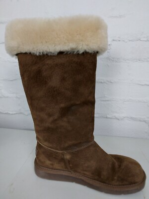 UGG AUSTRALIA Upside 5163 Brown Lace Up Sheepskin Suede Tall Boots