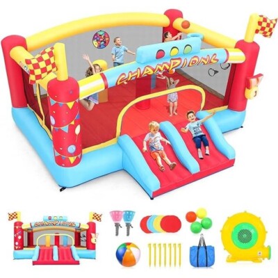  13FT Indoor&Outdoor Inflatable Bouncers with Blower, Double Basketball Hoop 