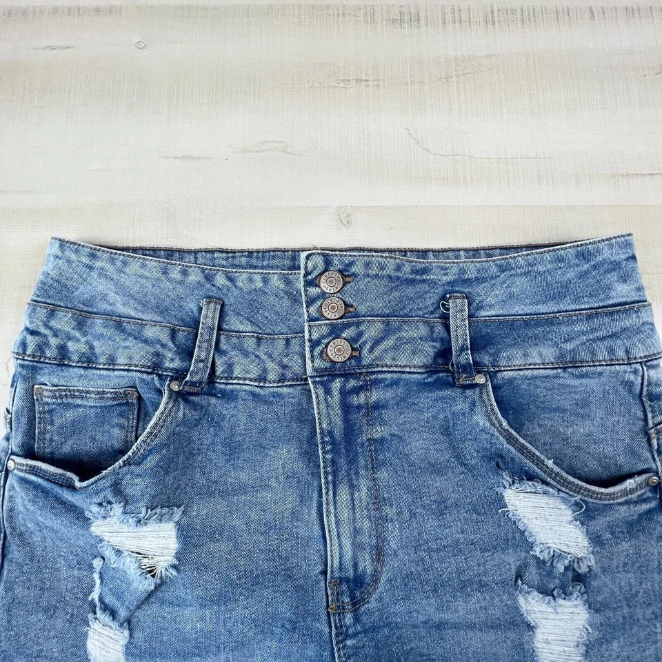 Refuge Womens Shorts 11 Juniors Push Up High Waist Distressed Denim Rolled Cuffs - Image 2 of 4