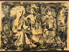 🔥 Vintage Mid Century Modern Cubist Abstract ANGELS Oil Painting - WITH, 1960