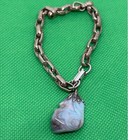 Unique Agate Stone Charm Bracelet Silver Tone Chain Link Statement Jewelry 7"