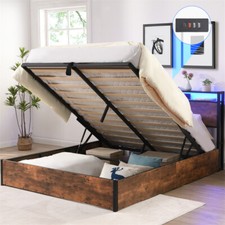 Lift-up Storage Bed Frame, Full Size Bed Frame with Bookcase Headboard Brown