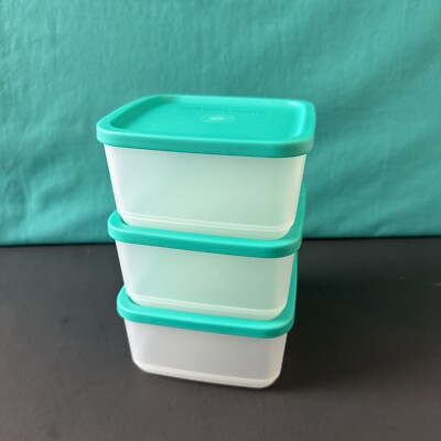 Tupperware Square Round Container 2 cup Set Of 3 Square Rounds Sheer With Green