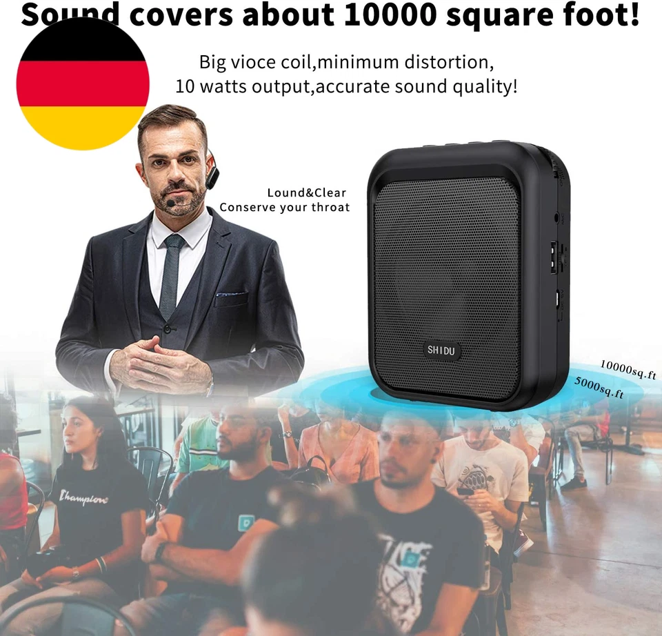 Sprachverstärker Tragbarer Bluetooth Lautsprecher Mit Drahtlosem UHF Mikrofon He - Bild 3 von 4