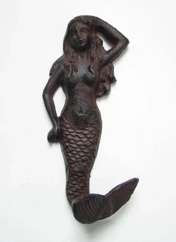 Cast Iron Mermaid Garden Ornament Rustic Brown Color Small 15cm