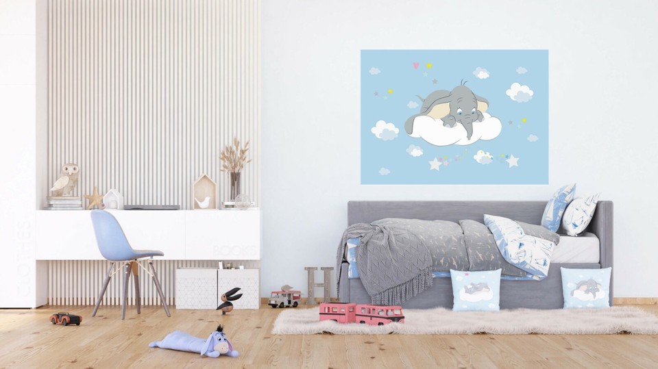 160x110 cm Baby boy & girl bedroom blue WALL MURAL Dumbo Disney nursery