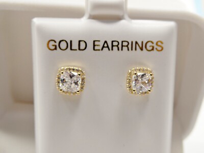 10K REAL SOLID YELLOW GOLD SQUARE STUD EARRINGS DAINTY