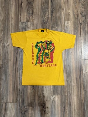 Vintage 1989 Frank Frazier Celebrate Heritage African Paint Yellow Shirt Large