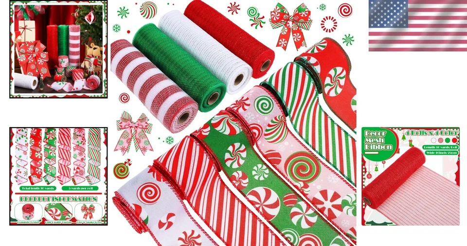 Holiday Ribbon Bundle - Metallic Mesh & Burlap - Image 2 of 4