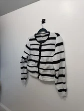 Women's Cardigan Sweater - Universal Thread White With Black Stripes, S