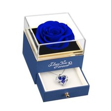 Preserved Real Blue Rose with Angle Wings Necklace, Anniversary Birthday blue