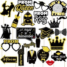 23 PCS Black Gold Prom Photo Booth Props Kit 2026 Graduation Party Decor Use
