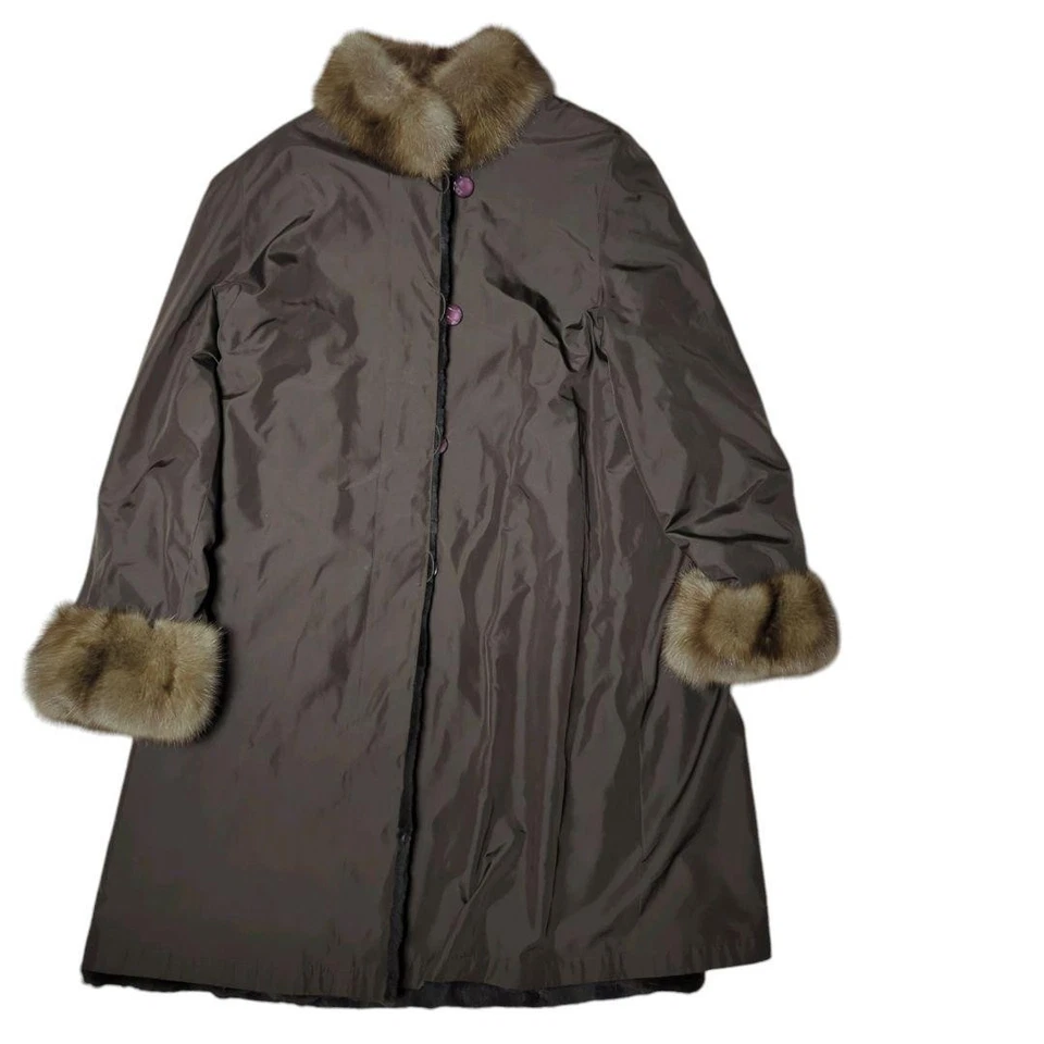 VIOLETA Women's Fur Coat ROSSIAN SABLE Brown One Size US L  Silk 100% Pre-owned - Image 3 of 4