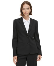 Calvin Klein Two-Button Blazer Women's 6 Black Notch Lapel Front Pockets L/S