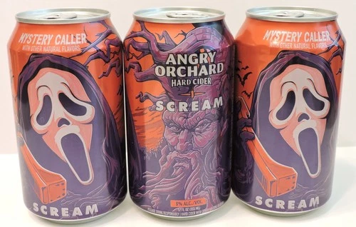 2026 SCREAM ANGRY ORCHARD HARD CIDER "GHOST FACE" 12oz CAN BOTTOM EMPTIED