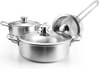 6-Piece Stainless Steel Cookware Set, Induction Pots and Pans Set with Glass Lid