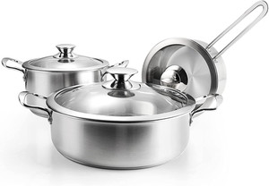 6-Piece Ensemble de cuisine en acier inoxydable, pots à induction et poêles avec couvercle en verre
