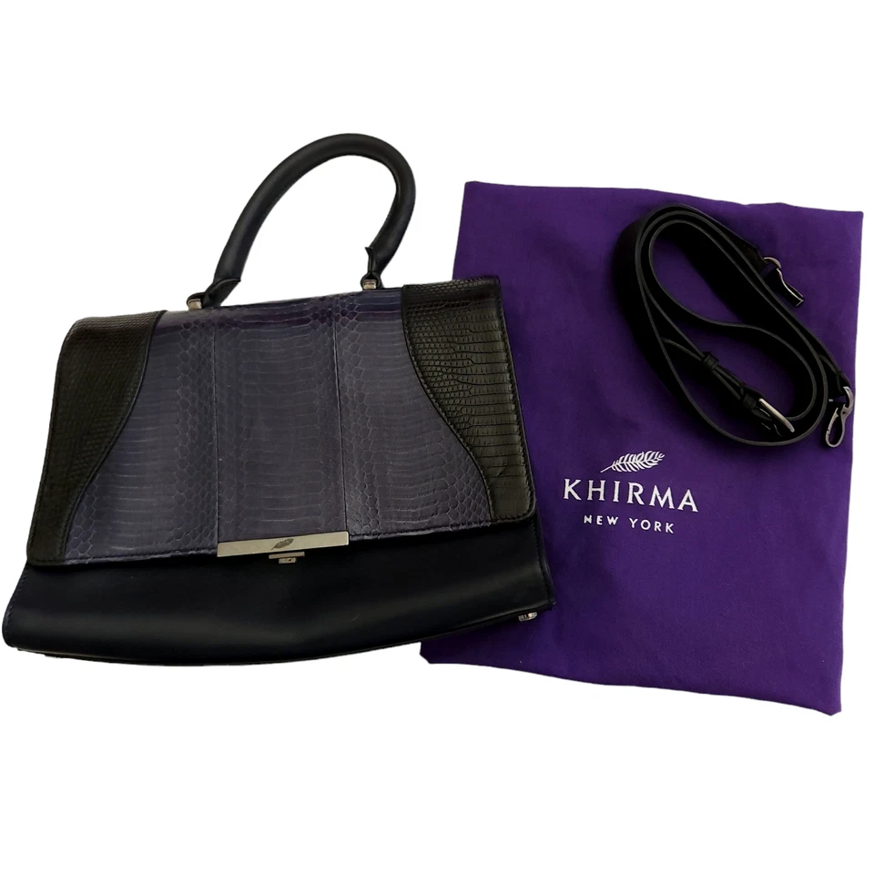 KHIRMA Eliazov Oxy Cuero Lagarto Serpiente Cartera Bolso de Hombro Monedero Negro Azul Foto 3 de 4