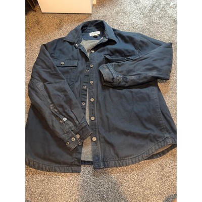 Duluth Trading Co  Snap Button Jacket Coat Shacket Fleece Blue Fire Hose large 