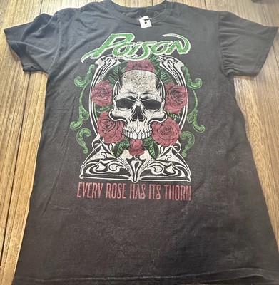 POISON Every Rose Has Its Thorn Skull Roses Tee Shirt Men s - Size  M NWT