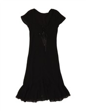 VINTAGE Womens Maxi Dress UK 12 Medium Black Floral Polyester BD09